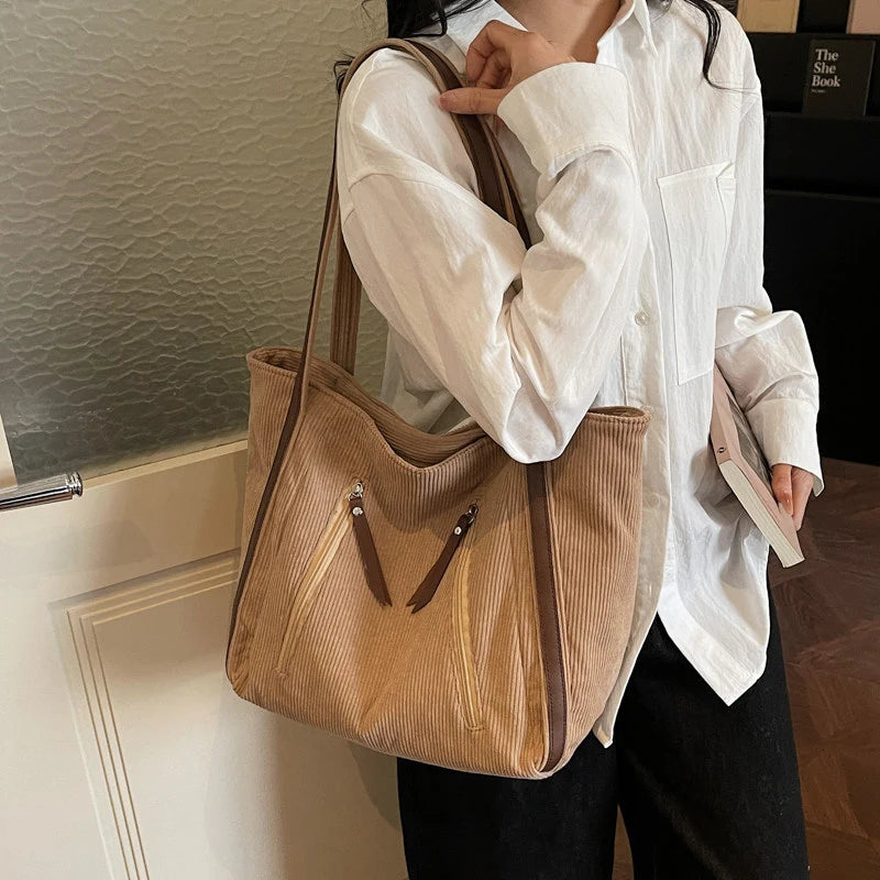 Nixie Corduroy Tote Bag – Large Women's Shoulder Commuter Bag Corduroy Tote Bag Nixie