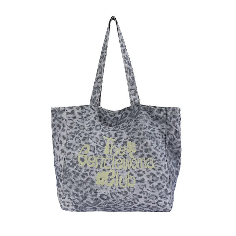 Leopard Print Letter Tote Bag – Large Canvas Shoulder Bag