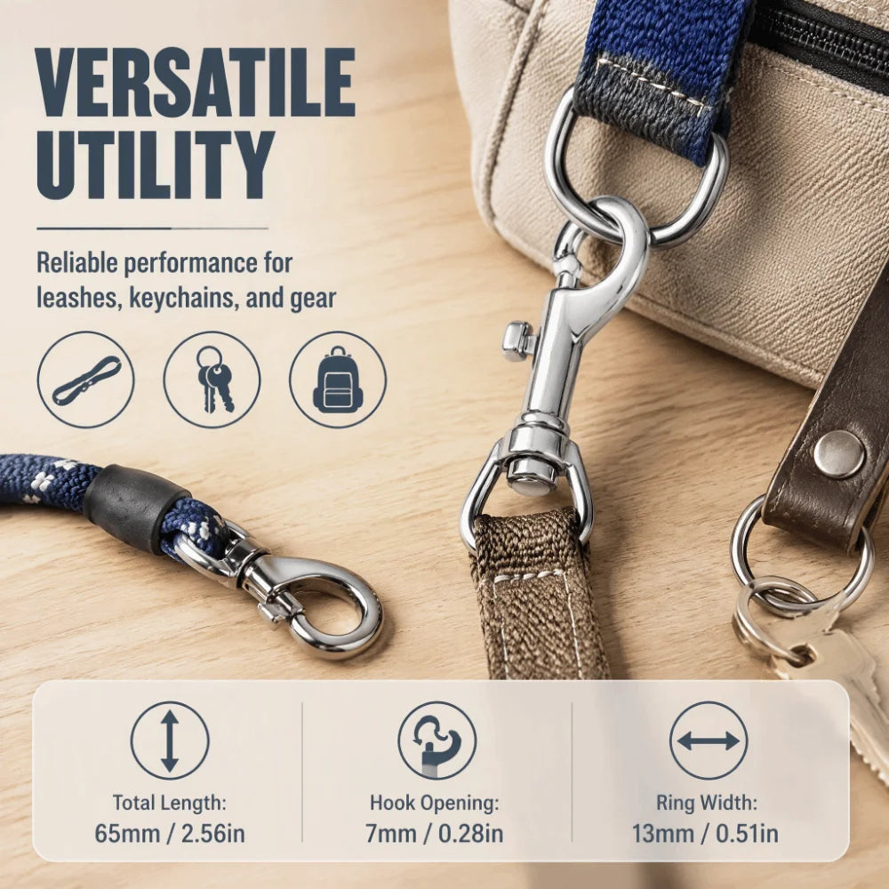 2pcs 65mm Bolt Snap Swivel Eye Hook – Rotating Zinc Alloy Clip