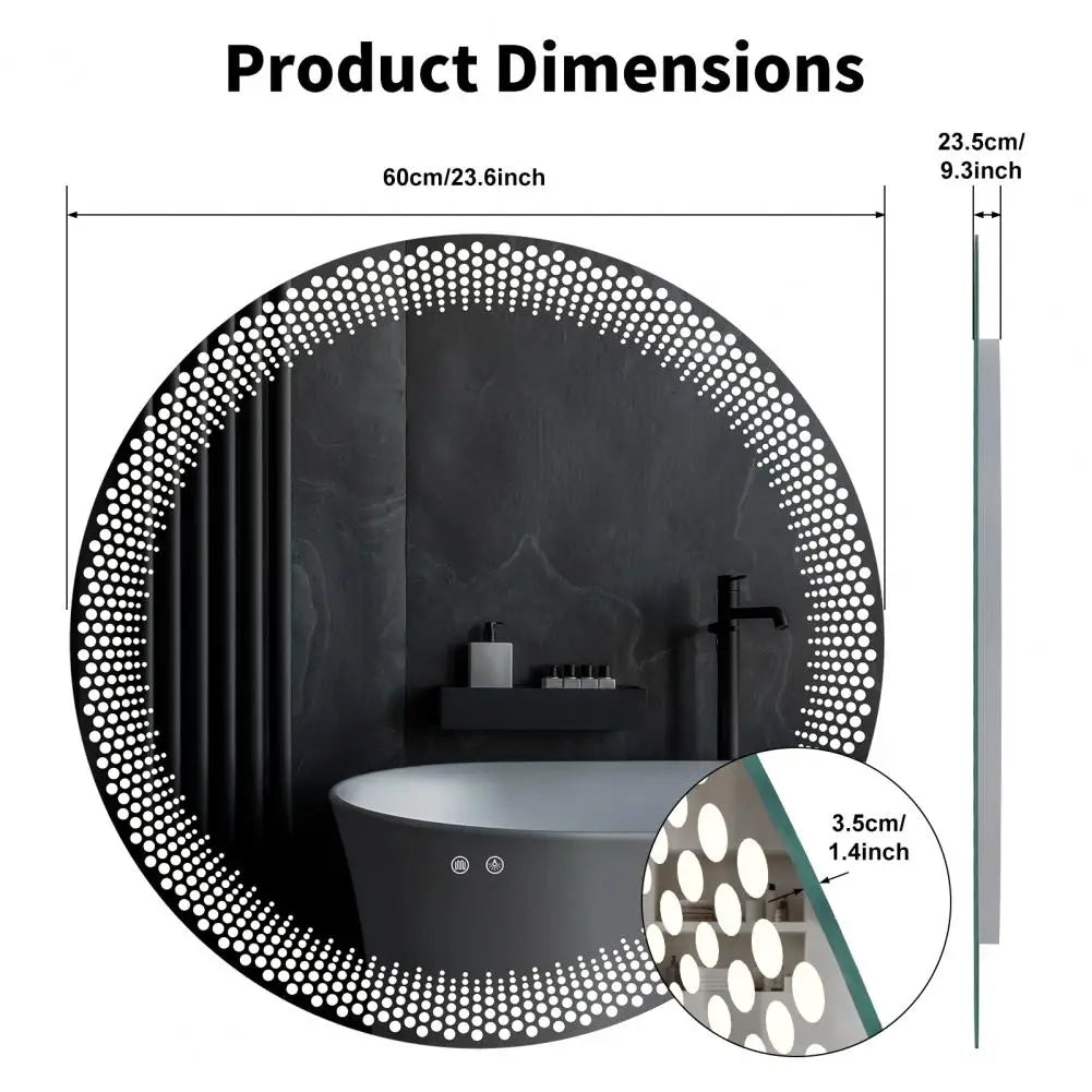 Round LED Bathroom Mirror – Anti-Fog, Dimmable, 3 Color Temps