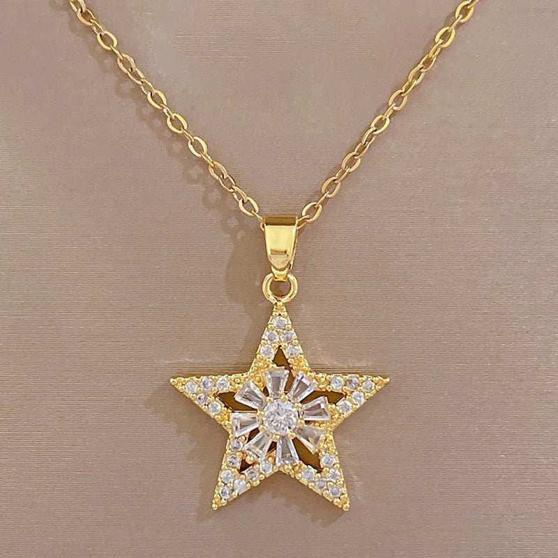 Women's Star Pendant Necklace – Gold Stainless Steel Choker