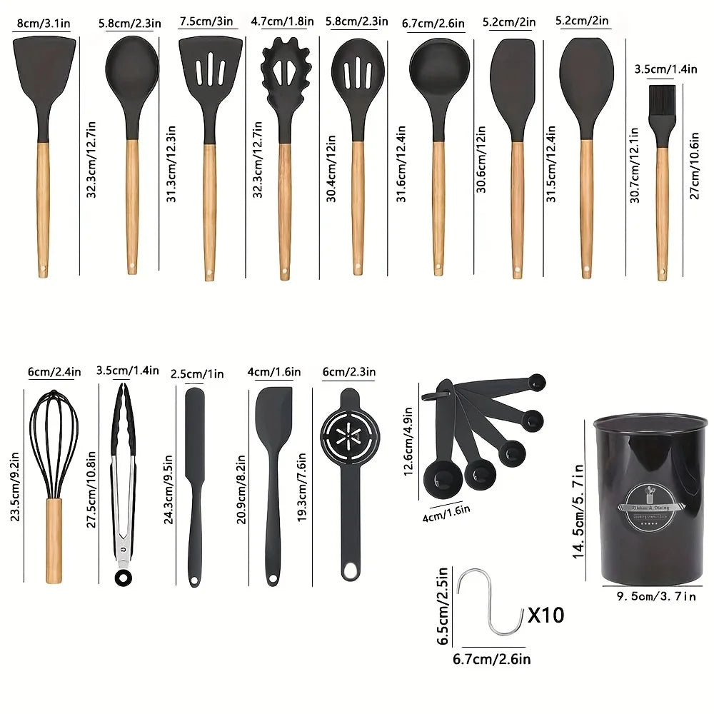30-Piece Silicone Kitchen Utensil Set with Wooden Handles Silicone Utensil Set Nixie