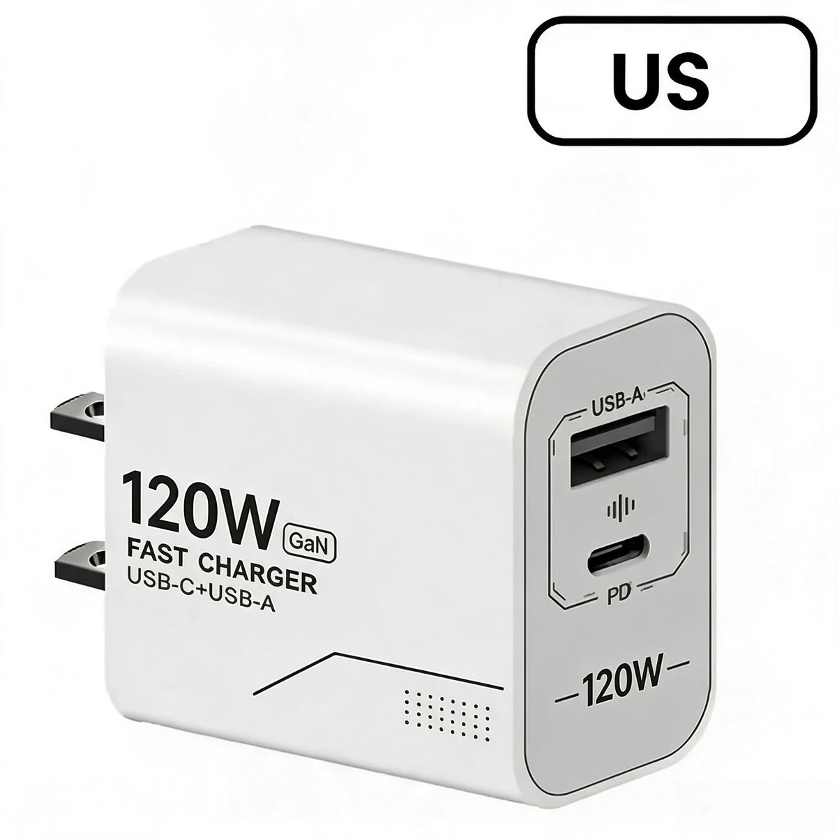 120W GaN 2-Port USB-C PD Fast Wall Charger – US & EU Plug GaN Wall Charger Nixie US