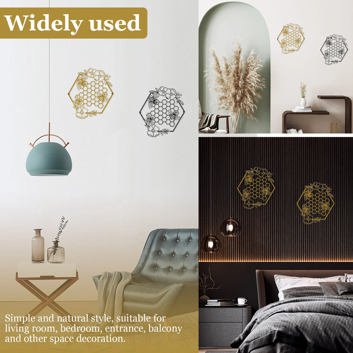 2-Piece Metal Bee Wall Art Set – Gold & Black Hanging Decor Metal Wall Art Nixie