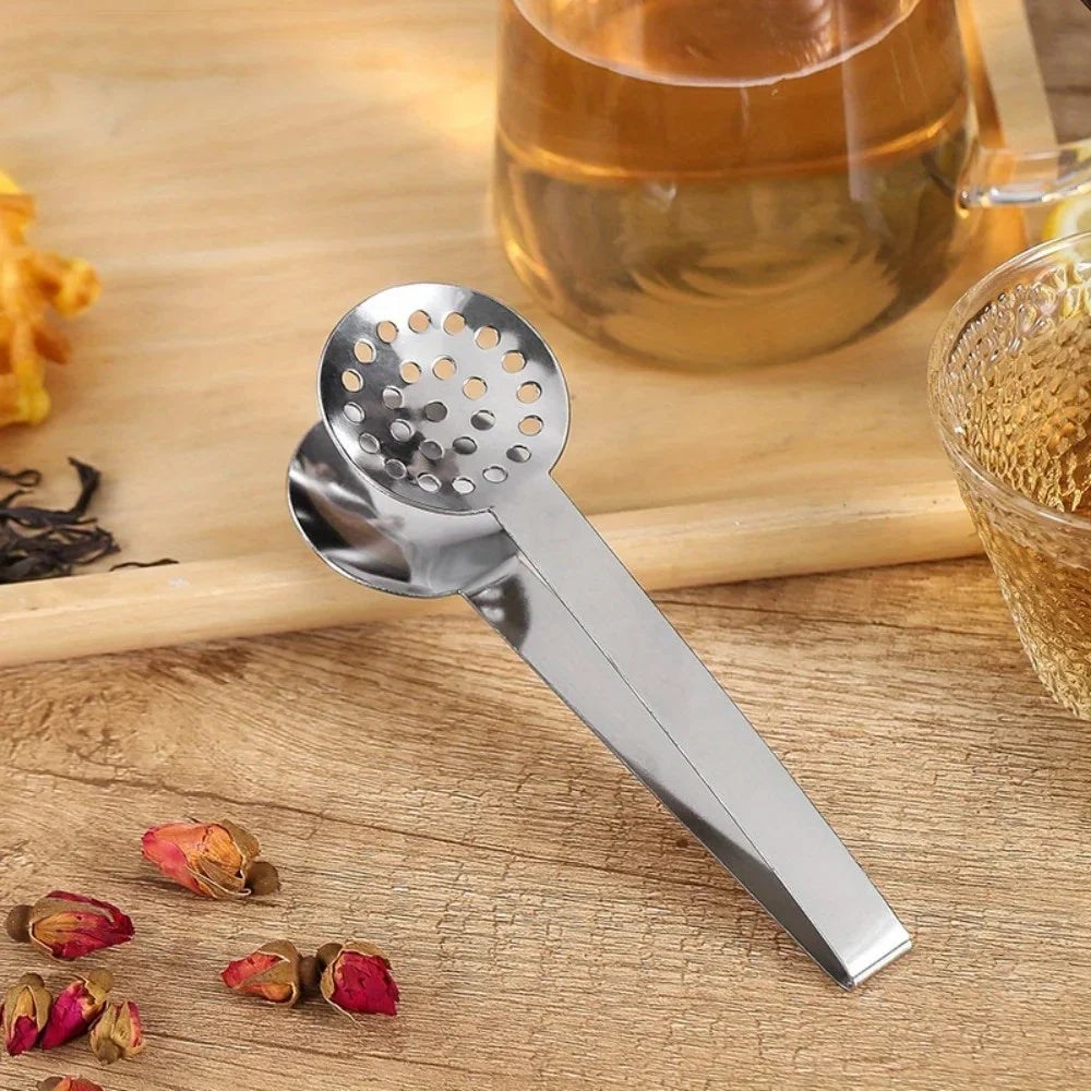 Stainless Steel Tea Bag Squeezer Tongs & Holder Clip Spoon