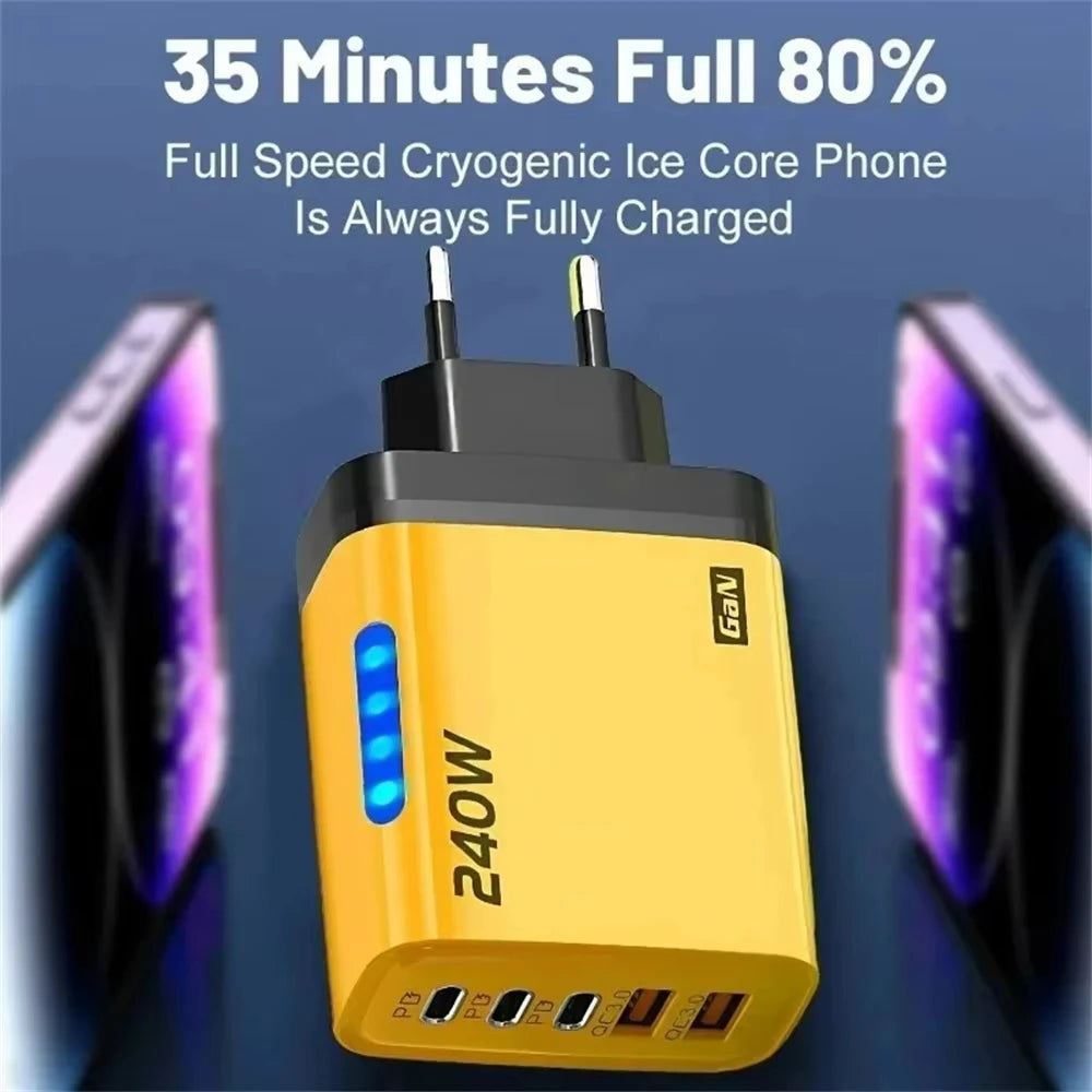 240W 5-Port USB-C PD Fast Charger – 3 Type-C & 2 USB-A Multi-Port Fast Charger Nixie
