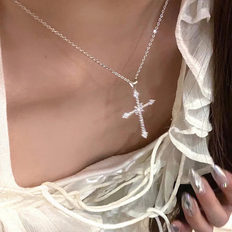 Rhinestone Cross & Star Pendant Necklace – Silver-Tone Women Pendant Necklace Nixie