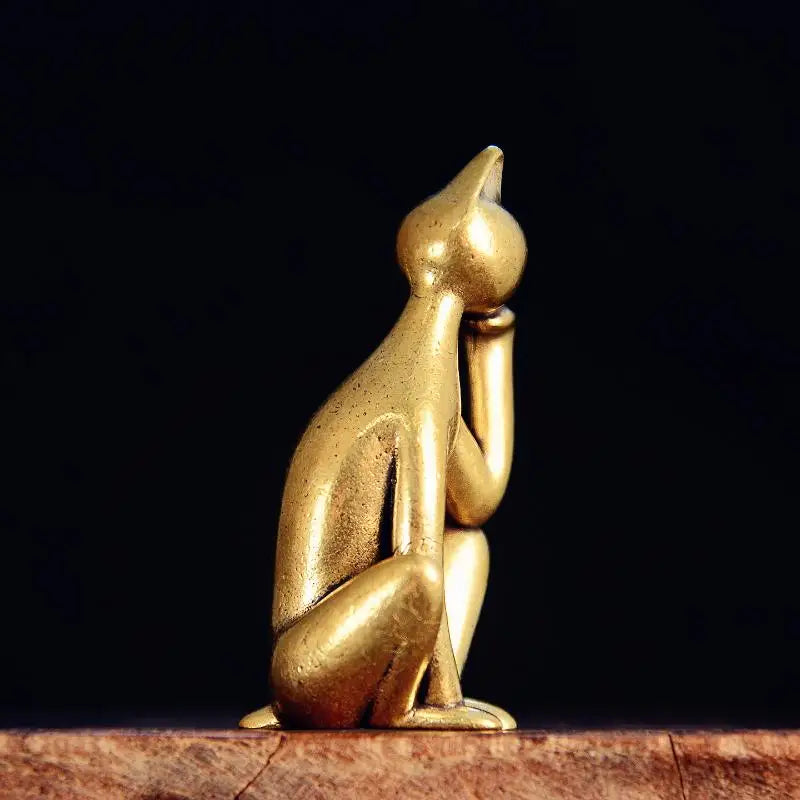 Mini Brass Cat Figurine – Handcrafted Collectible Sculpture Decorative Figurine Nixie