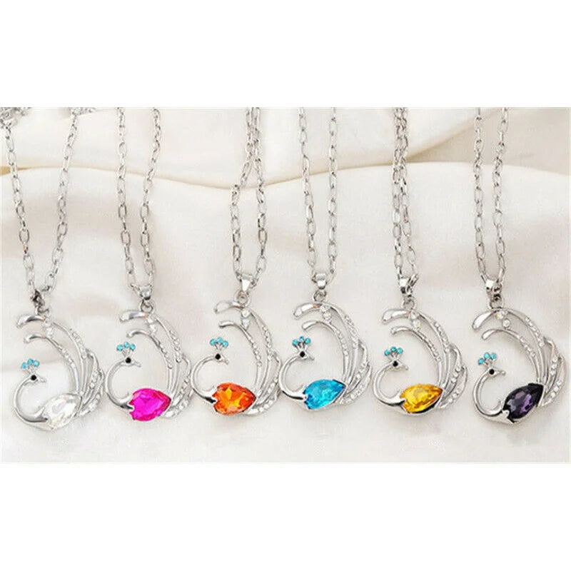Peacock Pendant Necklace – Pink Turquoise Crystal Rhinestone Pendant Necklace Nixie