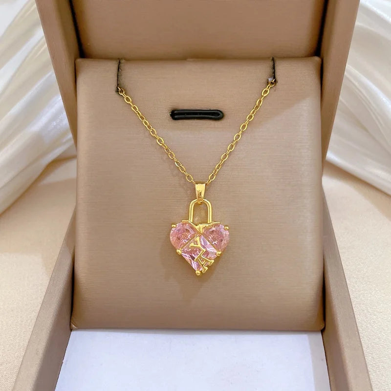 Heart Lock Pendant Choker Necklace | Gold Stainless Steel Pendant Choker Necklace Nixie