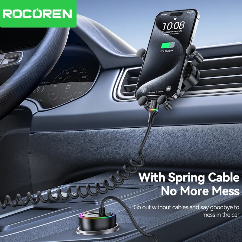 Rocoren 70W USB-C Car Charger with Spring Cable | Fast Charge
