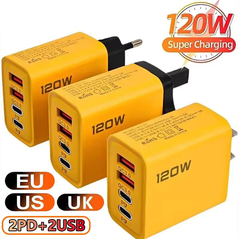 120W GaN 4-Port USB-C Fast Charging Wall Charger Adapter USB-C Wall Charger Nixie
