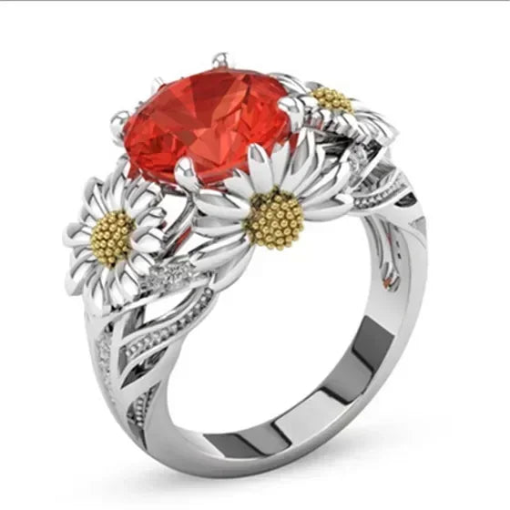 Women's Silver-Plated Daisy Zircon Ring | Sizes 6–10