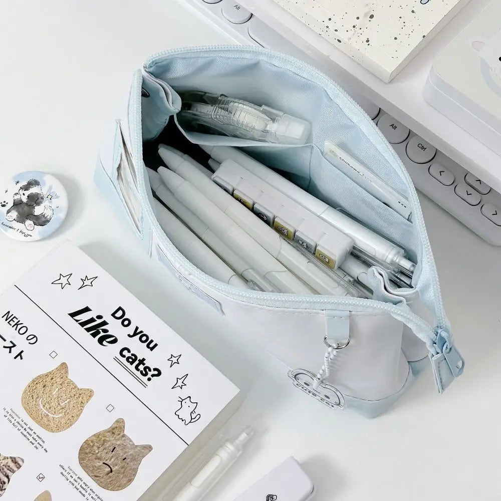 Korean Cat PU Leather Pencil Case – Large Capacity Photo Window Pencil Case Nixie