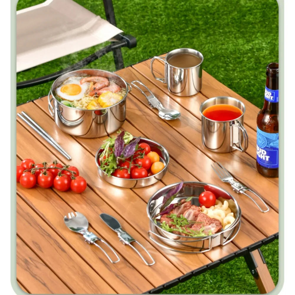 12-Piece Camping Cook Set – 304 Stainless Steel Pots & Pans Camping Cookware Set Nixie