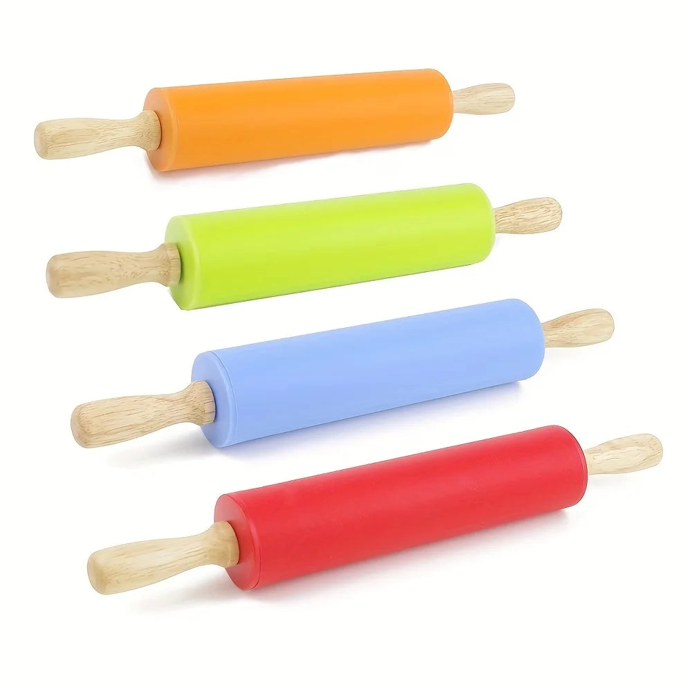 Silicone Rolling Pin Wooden Handle – Non-Stick Baking Tool Silicone Rolling Pin Nixie