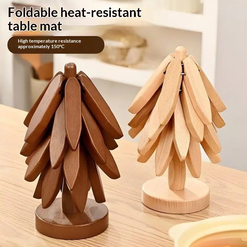 Foldable Bamboo Tree Trivet | Heat Resistant Non-Slip Kitchen Mat Kitchen Trivet Nixie