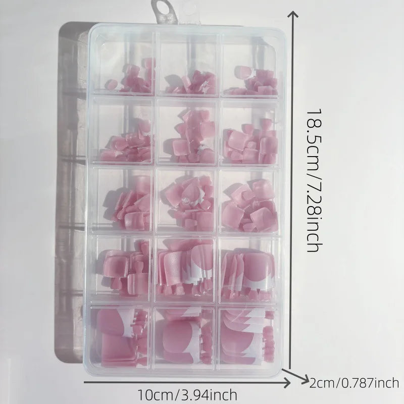 180Pcs Nude Pink French Press-On Toenails – Square Glossy Tips Press-On Toenails Nixie