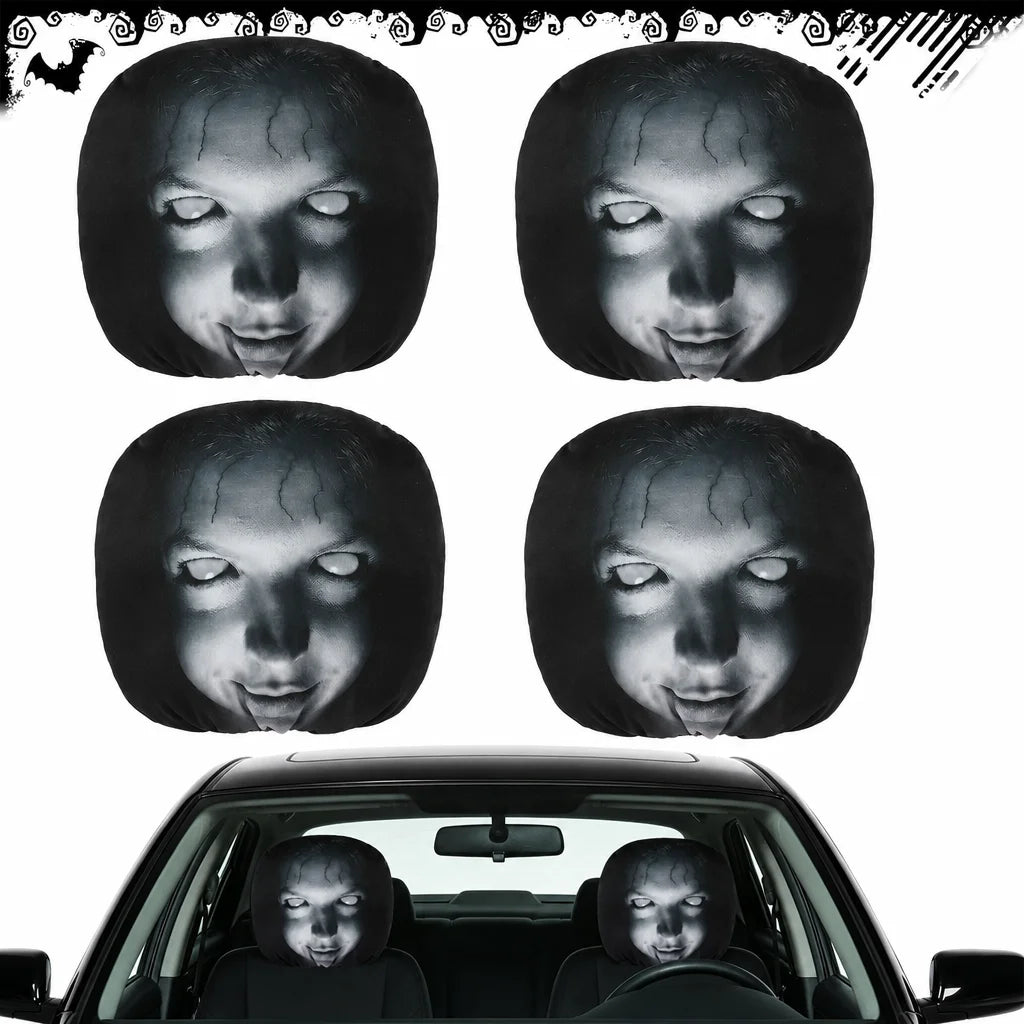 Ghost Face Car Headrest Covers | 4-Piece Elastic Fit Set