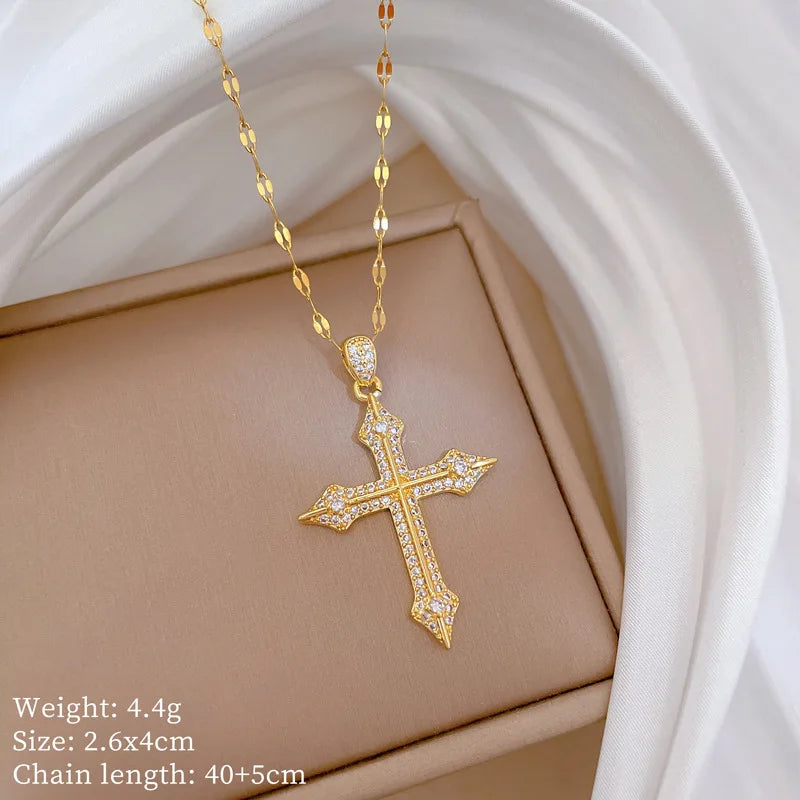 Women's Gold Cross Pendant Necklace – Stainless Steel Choker Pendant Necklace Nixie XL2606-629
