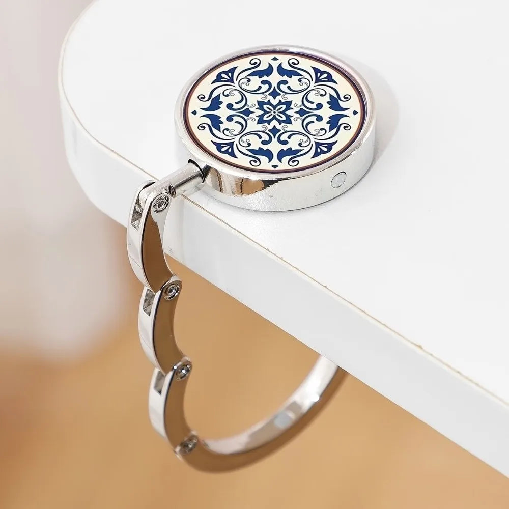 Folding Table Edge Hook Zinc Alloy Blue White Porcelain Bag Hanger Table Edge Hook Nixie