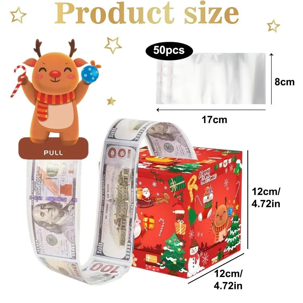 Christmas Pull-Out Money Box with 50 Transparent Bags – Surprise Gift Surprise Gift Box Nixie