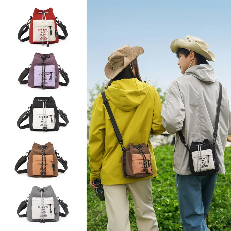 Color-Block Drawstring Bucket Bag – Unisex Crossbody Travel Bag Crossbody Bucket Bag Nixie