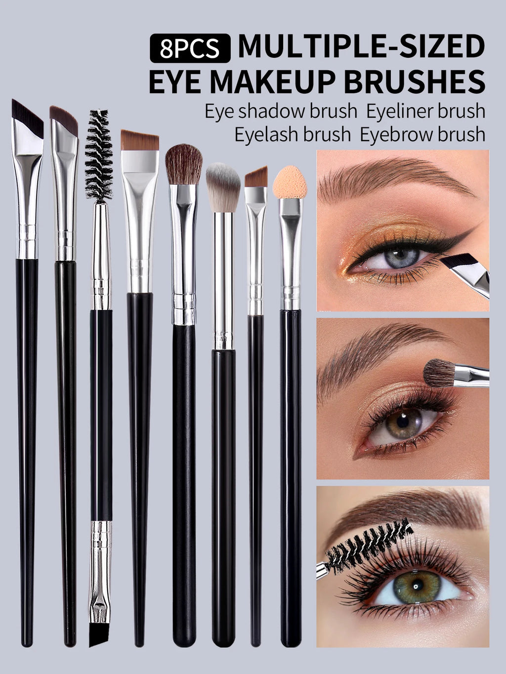 8-Piece Eye Makeup Brush Set – Double-Ended & Angled Eye Makeup Brushes Nixie black