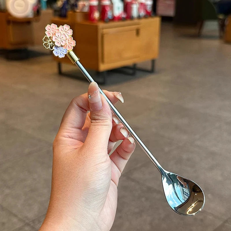Stainless Steel Cherry Blossom Dessert Spoons, Set of 2 Decorative Dessert Spoon Nixie