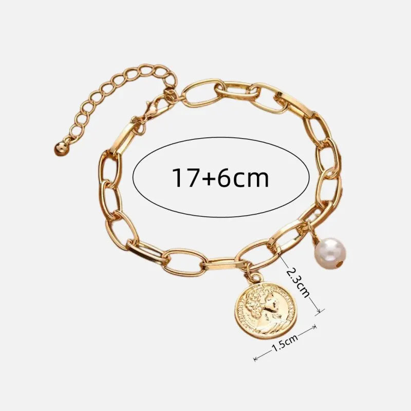 Gold Cross Chain Bracelet with Pearl Pendant – Unisex