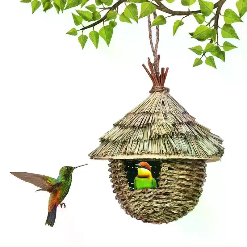 Natural Grass Woven Bird Hut – Outdoor Nesting Shelter Bird Nesting Hut Nixie