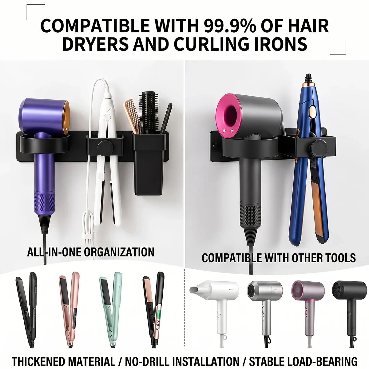 Wall Mount Hair Dryer Holder & Styling Tools Organizer Rack Hair Tool Organizer Nixie