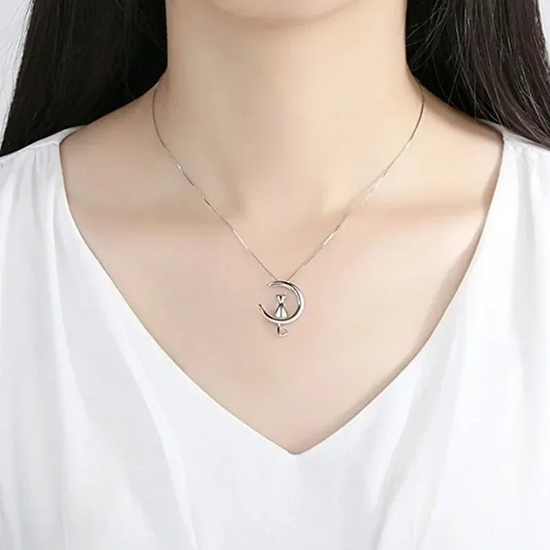 Moon Cat Pendant Necklace – Ethnic Zinc Alloy Mood Tracker Pendant Necklace Nixie