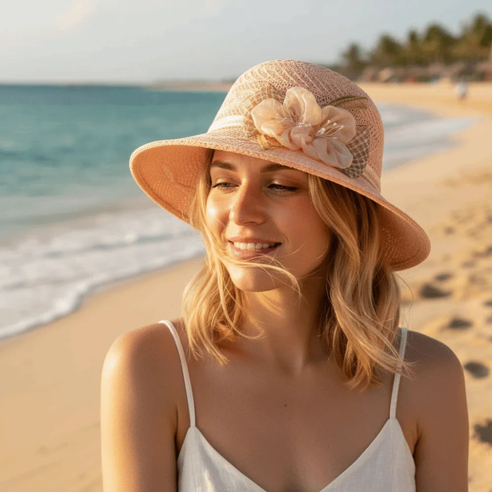 Women's Wide Brim Foldable Straw Sun Hat – Floral Beach Straw Sun Hat Nixie