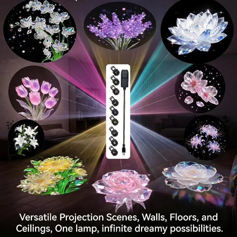 10-Pattern Floral USB LED Projection Night Light | Room Décor LED Projection Light Nixie