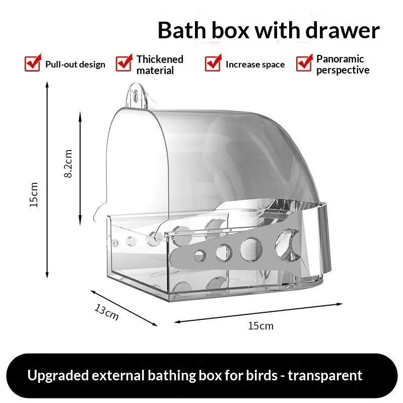 Transparent Bird Bath Box with Removable Drawer | Pet Birds Bird Bath Box Nixie A1