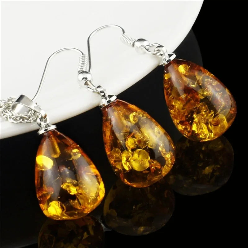 Baltic Amber Teardrop Jewelry Set – Necklace & Earrings Jewelry Set Nixie