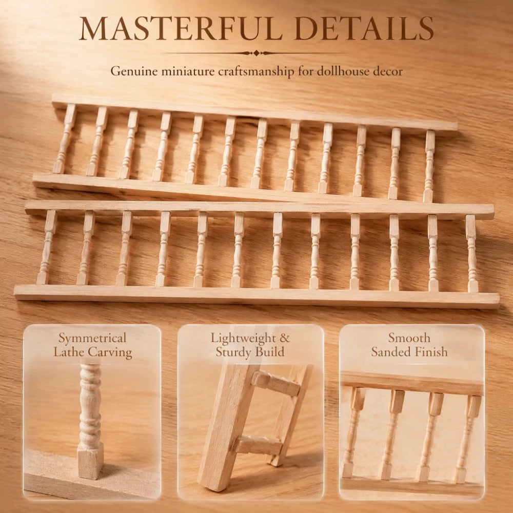 2pcs Birch Wood Dollhouse Railing 1:12 Scale Balustrade Kit Dollhouse Railing Kit Nixie