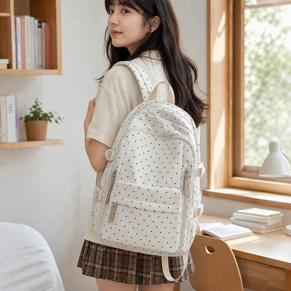 Nylon Polka Dot Backpack – Waterproof Large Capacity School Bag Nylon Backpack Nixie