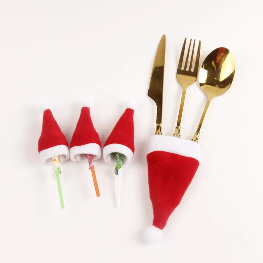 Mini Christmas Santa Hat Toppers for Bottles, Cups & Cutlery Christmas Decoration Nixie