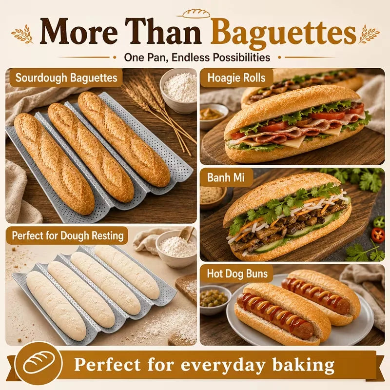 4-Wave Nonstick Baguette Pan – Carbon Steel French Bread Tray Baguette Baking Pan Nixie