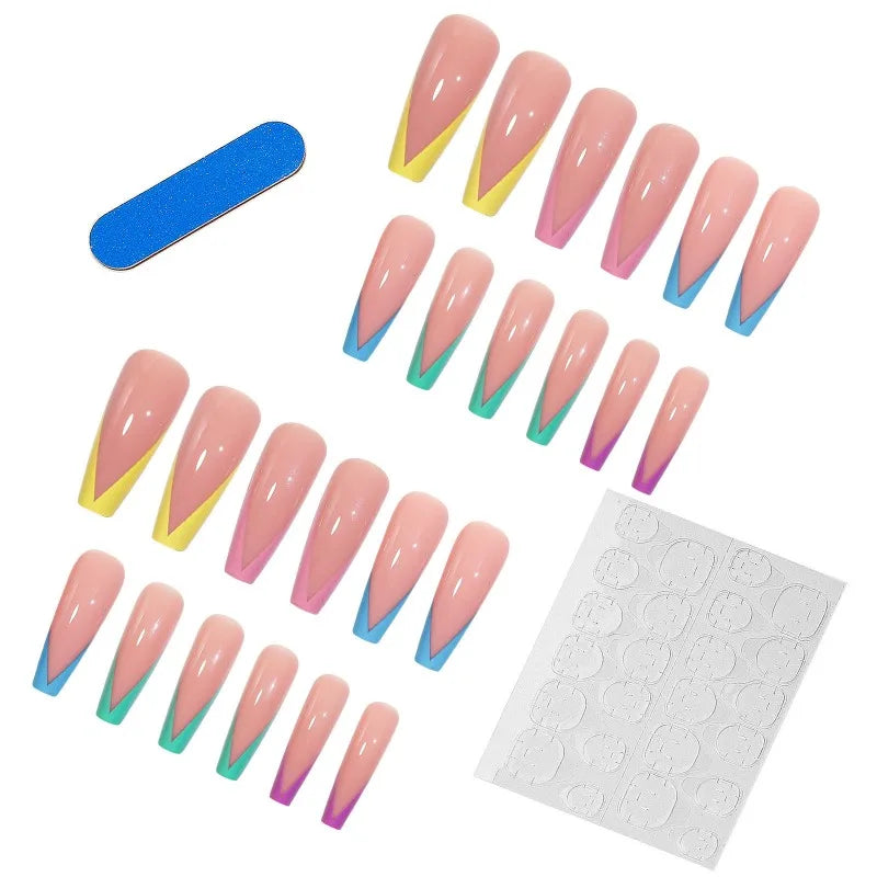 Rhinestone False Nails L Size – 24 Pcs Handmade Full Tips False Nail Tips Nixie