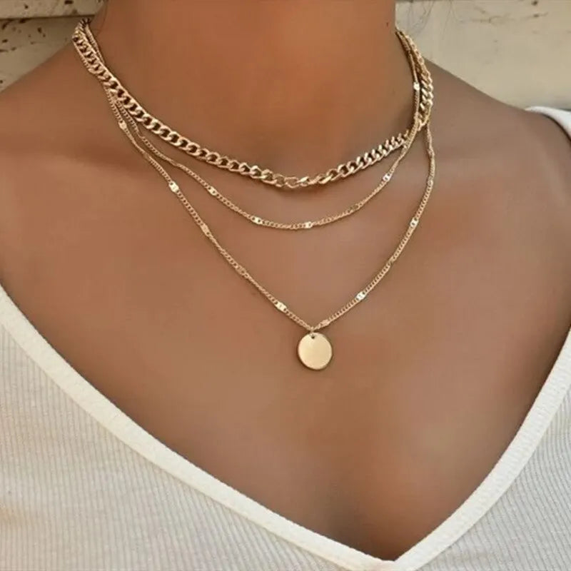 2PCS Gold & Silver Multi-Layer Dot Chain Necklace Set