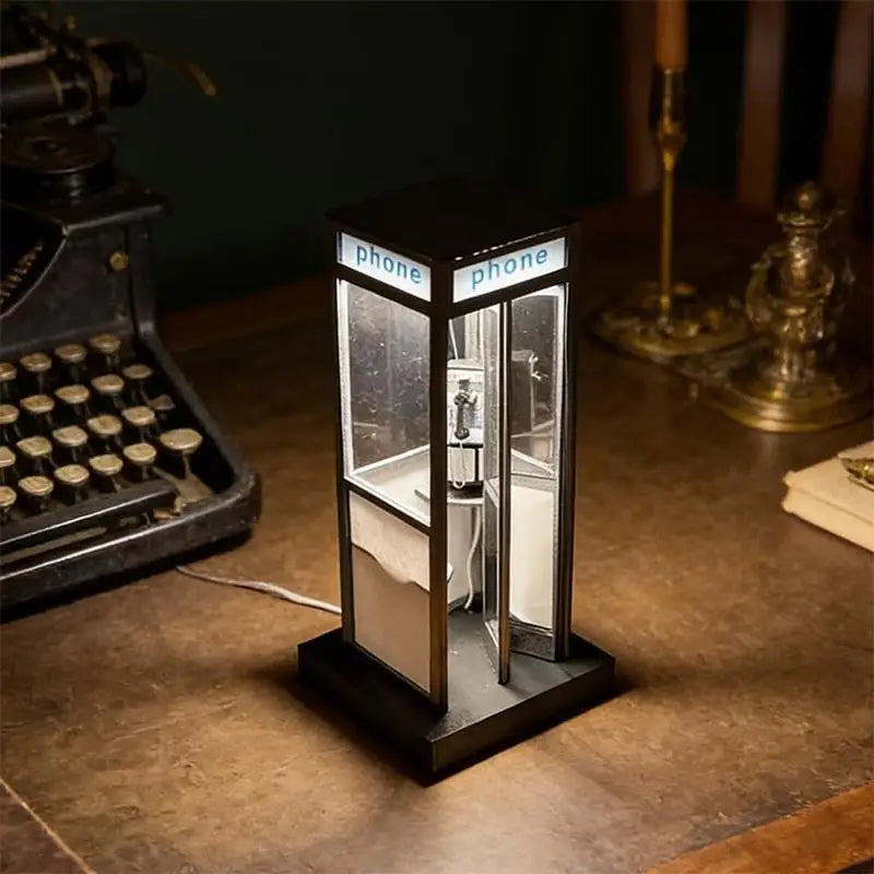 Retro British Phone Booth Table Lamp – Vintage LED Night Light Decorative Table Lamp Nixie
