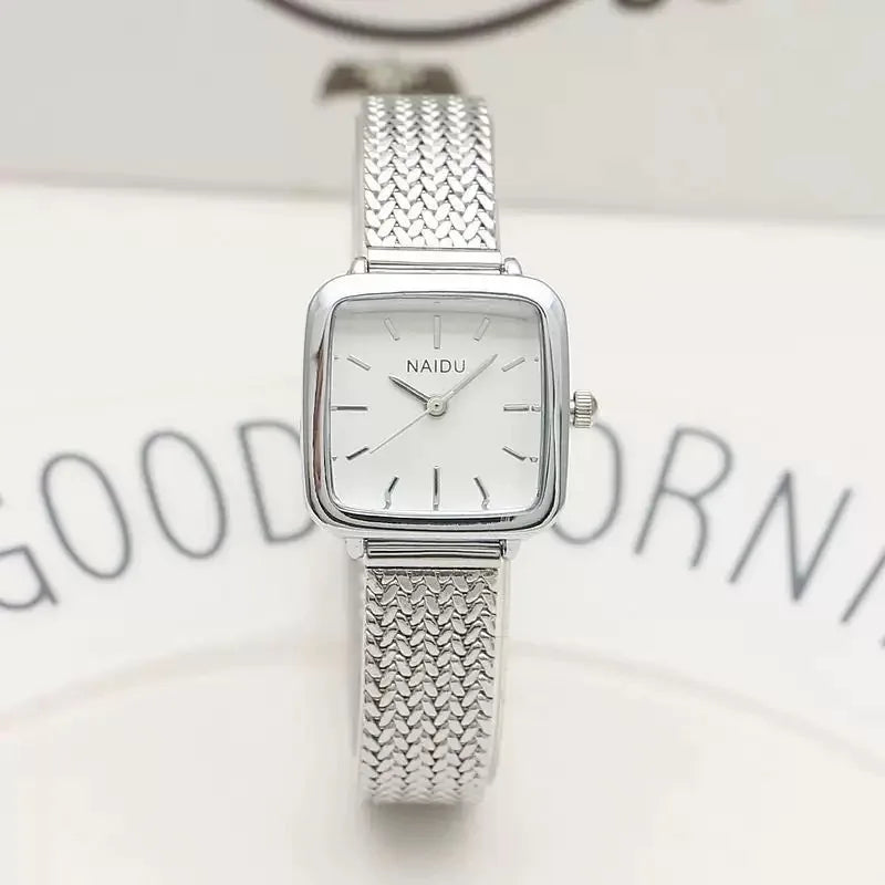 Women's Retro Small Square Quartz Watch – Steel Strap