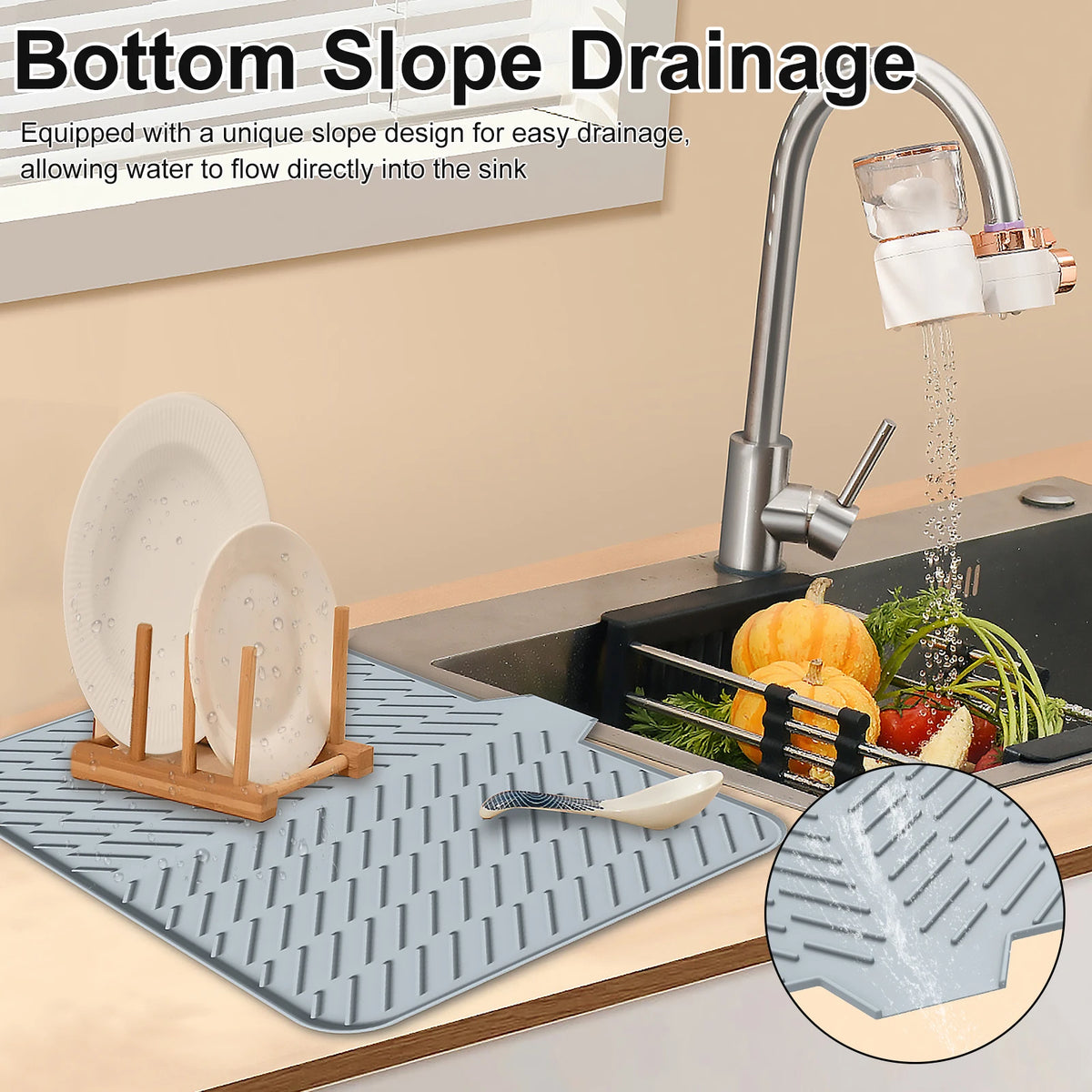 Silicone Dish Drying Mat – Large Non-Slip Draining Pad 23x17"