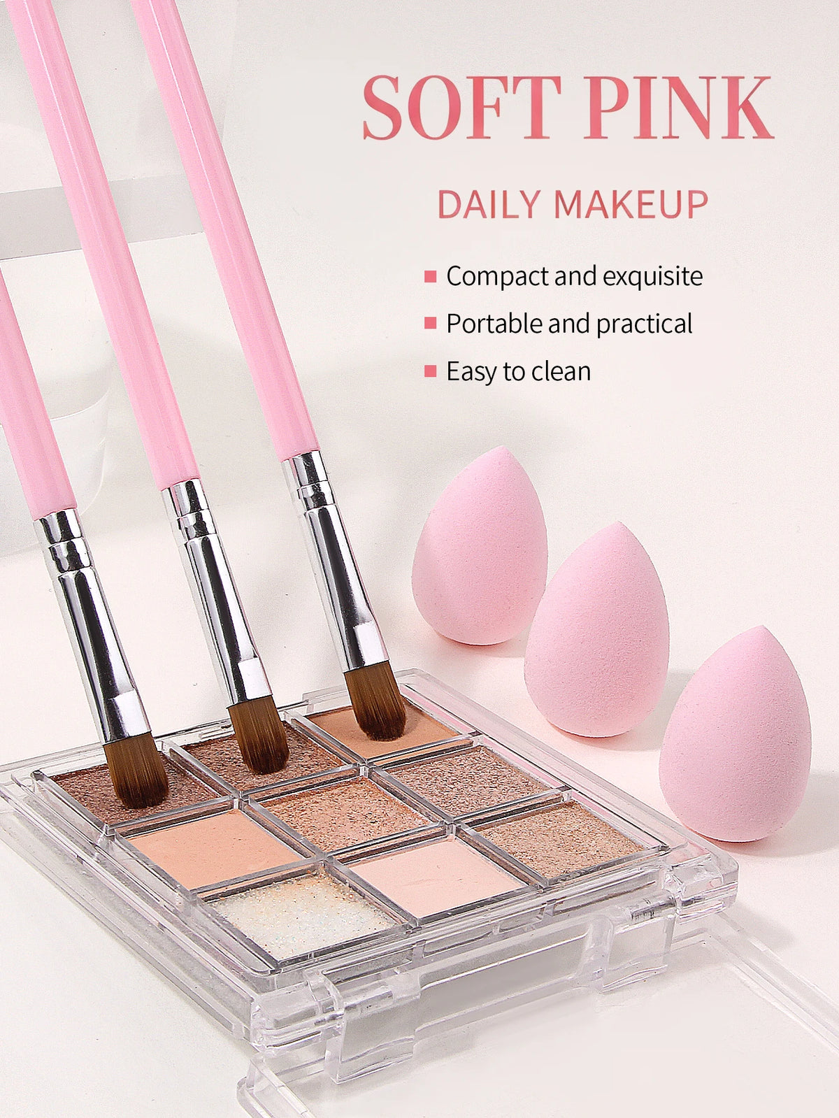 6-Piece Pink Handle Eyeshadow Brush Set with Beauty Sponge Eyeshadow Brush Set Nixie