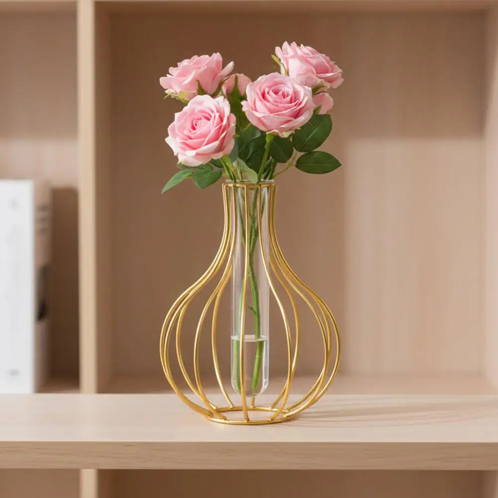 Glass Vase with Wrought Iron Stand | Modern Nordic Home Decor Decorative Glass Vase Nixie