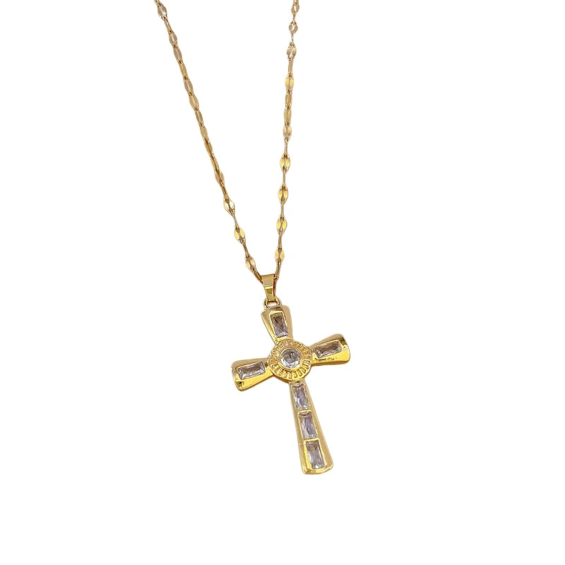 Women's Gold Cross Pendant Necklace – Stainless Steel Choker Pendant Necklace Nixie