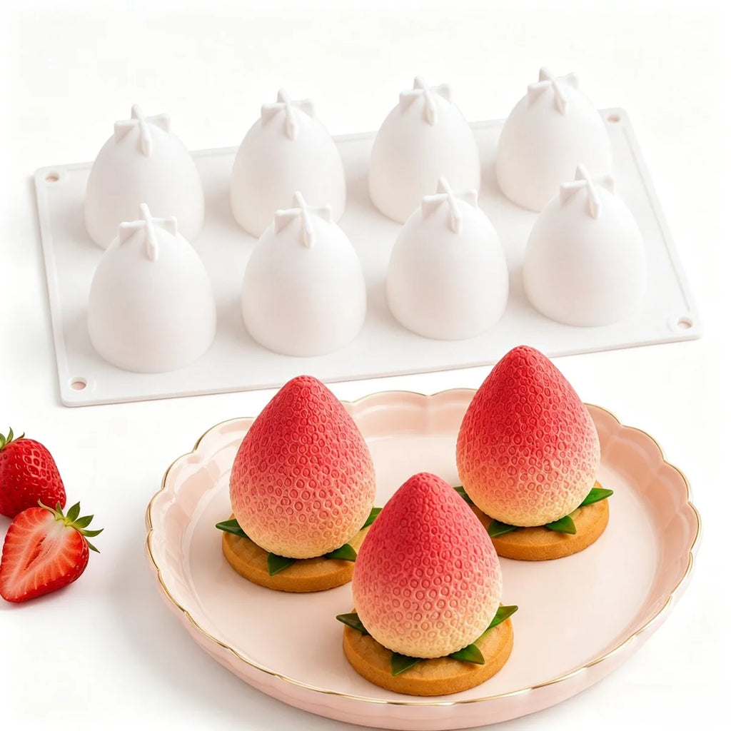3D Strawberry Silicone Mold – Non-Stick Dessert Baking Tray Silicone Baking Mold Nixie